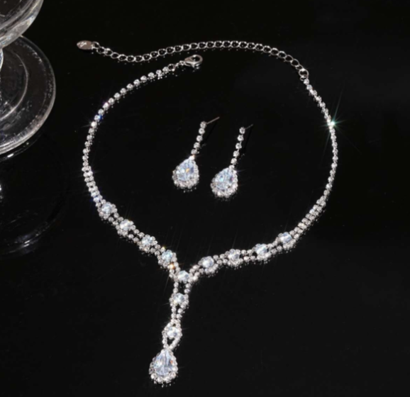 Fashion Set Tropfenform mit Zirkonia und Strass 2-teilig