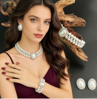 SET di zirconi,perle e  diamanti doppio strato stile vintage e francesce 3 PEZZI