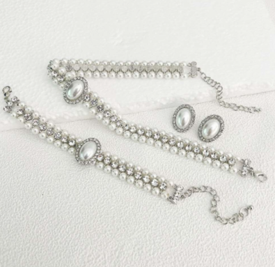 SET di zirconi,perle e  diamanti doppio strato stile vintage e francesce 3 PEZZI