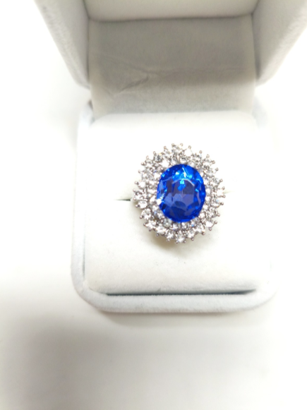 Set Gioielli di zircone blu zaffiro : Collana, Orecchini e Anello Aperto 3 pezzi