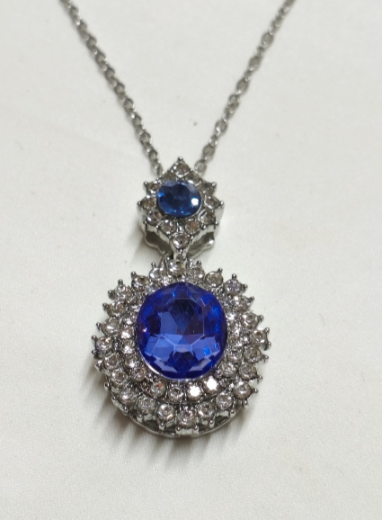 Set Gioielli di zircone blu zaffiro : Collana, Orecchini e Anello Aperto 3 pezzi