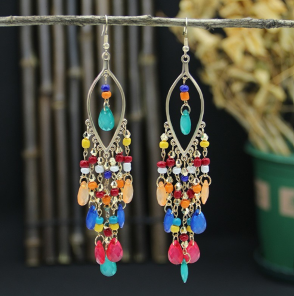 Boho Quasten Ohrringe Hängend Mehrfarbig Handgemacht