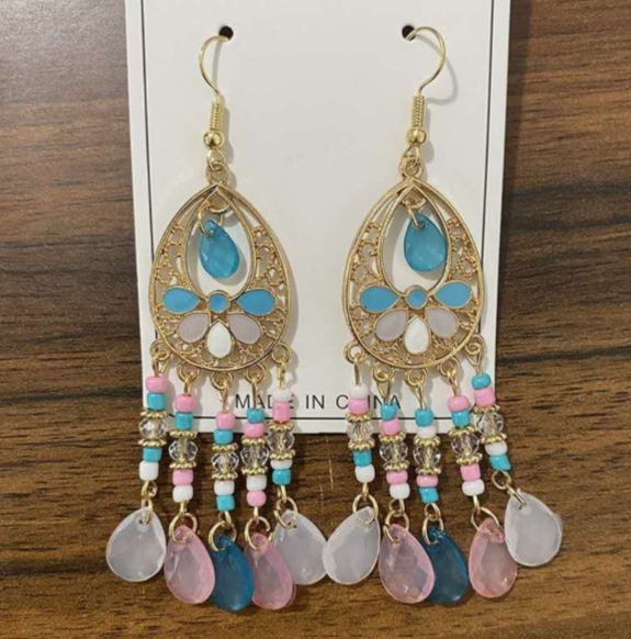 Boho Quasten Ohrringe Hängend Mehrfarbig Handgemacht