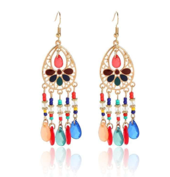 Boho Quasten Ohrringe Hängend Mehrfarbig Handgemacht