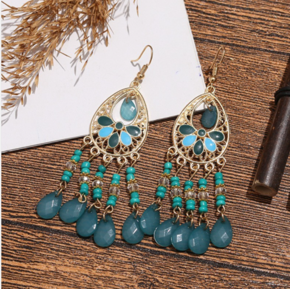 Boho Quasten Ohrringe Hängend Mehrfarbig Handgemacht
