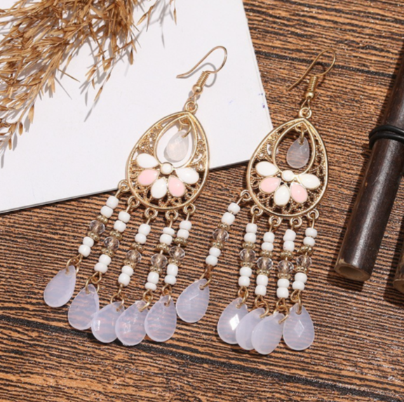Boho Quasten Ohrringe Hängend Mehrfarbig Handgemacht