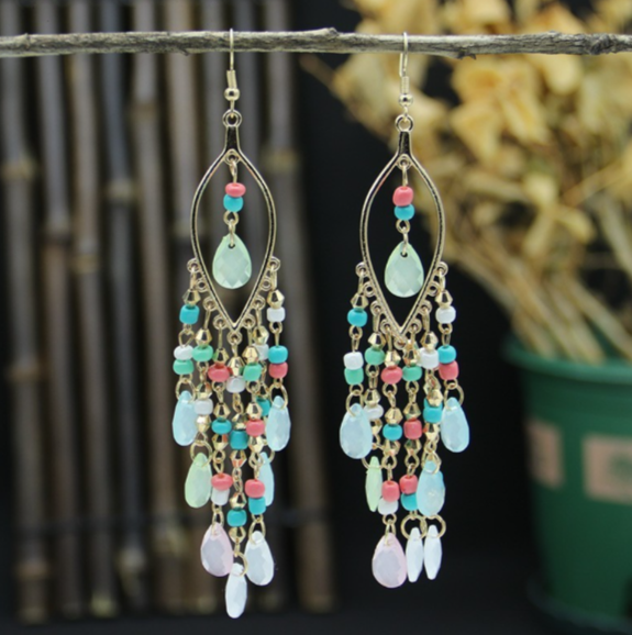 Boho Quasten Ohrringe Hängend Mehrfarbig Handgemacht
