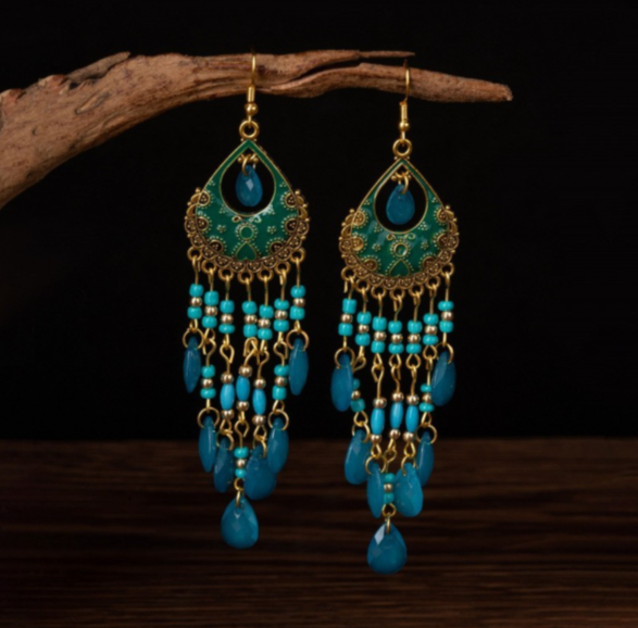 Boho Quasten Ohrringe Hängend Mehrfarbig Handgemacht