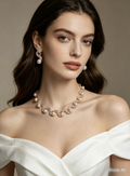 "Lunar Wave" Pearl and Zircon Necklace and Earrings Set