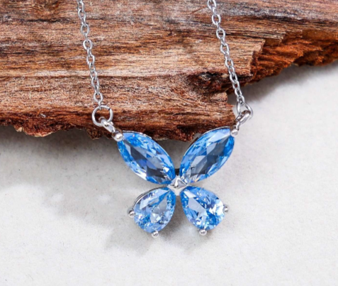 Set Gioielli Farfalla Acciaio Inox Zirconio AAA Collana Orecchini a Lobo