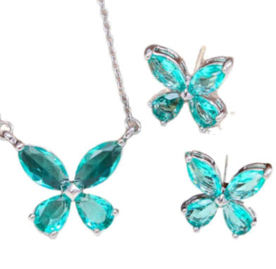 Set Gioielli Farfalla Acciaio Inox Zirconio AAA Collana Orecchini a Lobo