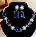set di pietre blue rettangolari e perle stile vintage 2 PEZZI
