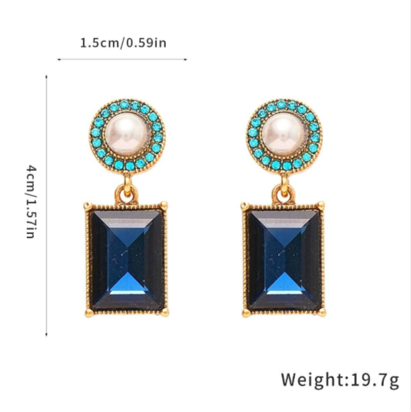 set di pietre blue rettangolari e perle stile vintage 2 PEZZI