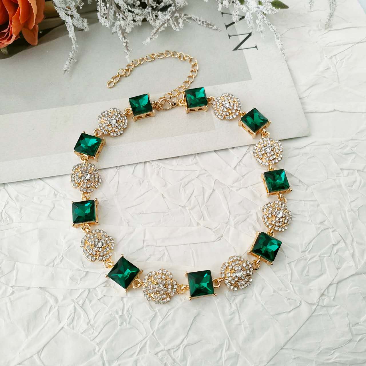 Set Gioielli 2 Pezzi Cristallo Quadrato Multicolore Zirconi Placcato Oro