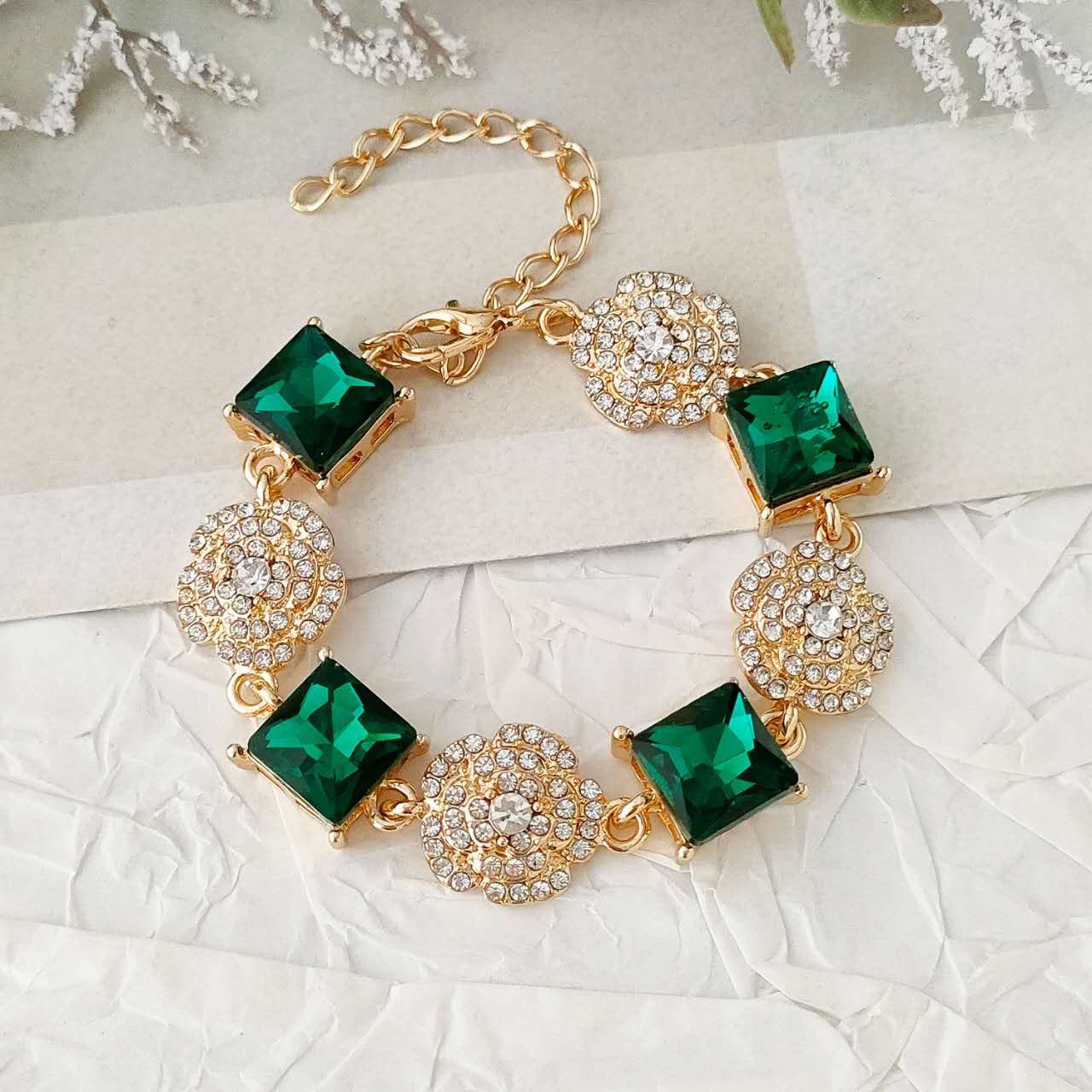 Set Gioielli 2 Pezzi Cristallo Quadrato Multicolore Zirconi Placcato Oro