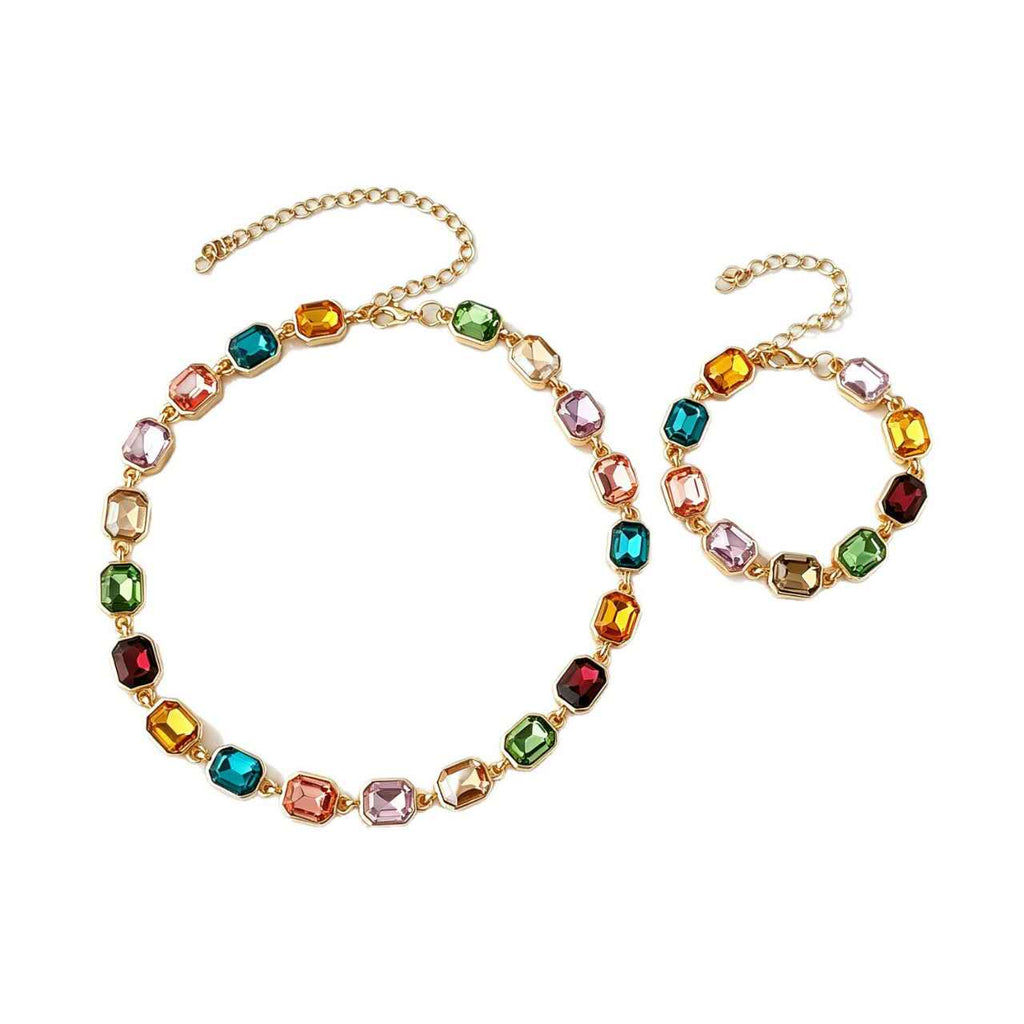 Set Gioielli 2 Pezzi Zirconi Multicolore Arcobaleno Placcato Oro