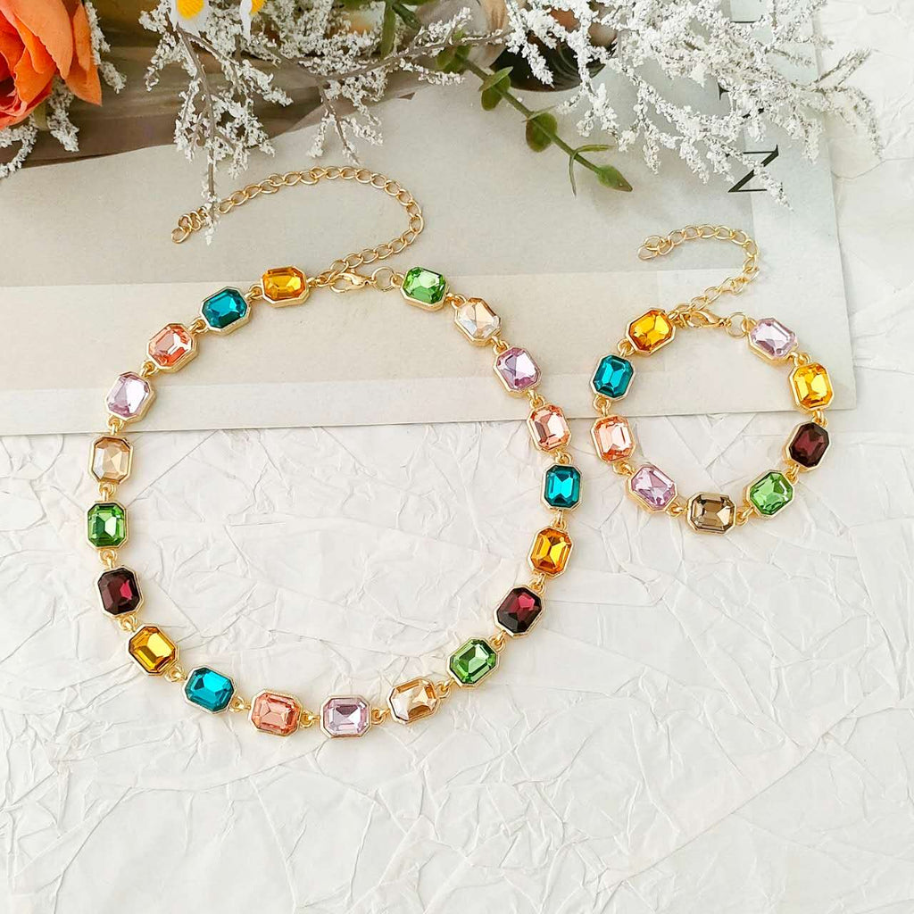 Set Gioielli 2 Pezzi Zirconi Multicolore Arcobaleno Placcato Oro