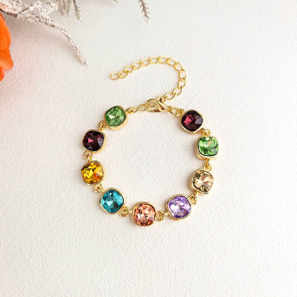 Set Gioielli 2 Pezzi Zirconi Multicolore Arcobaleno Placcato Oro