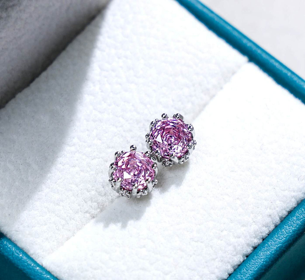 Schmuckset Blume Zirkonia Lila AAA Edelstahl Halskette Ohrstecker