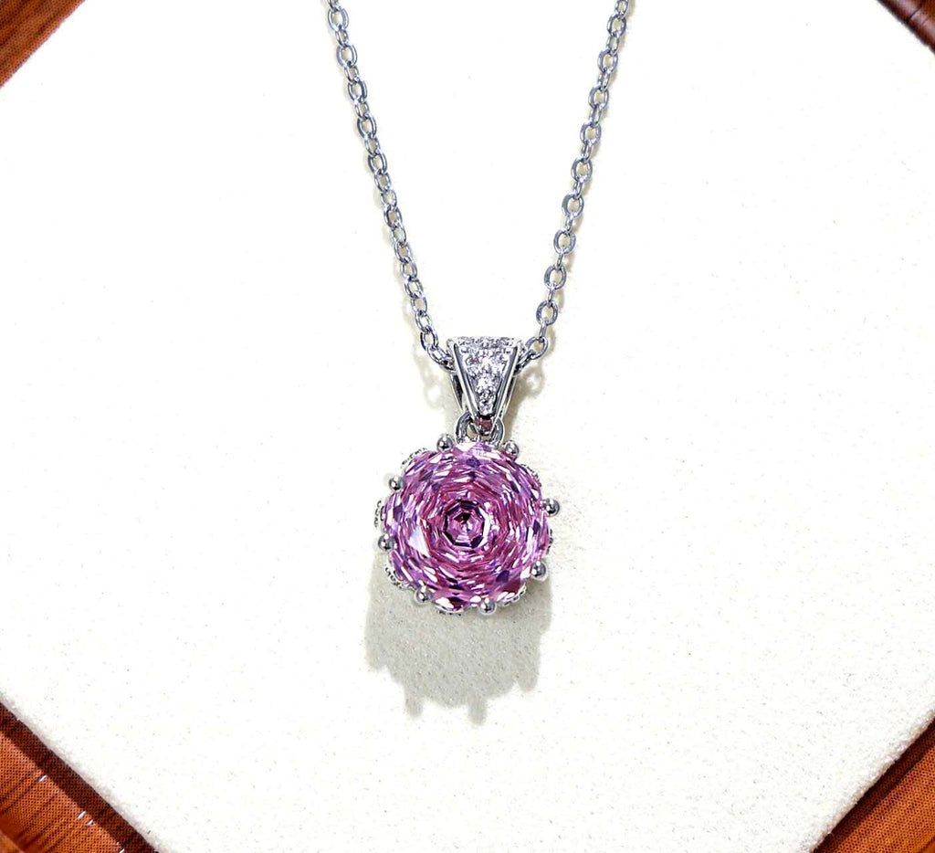 Schmuckset Blume Zirkonia Lila AAA Edelstahl Halskette Ohrstecker