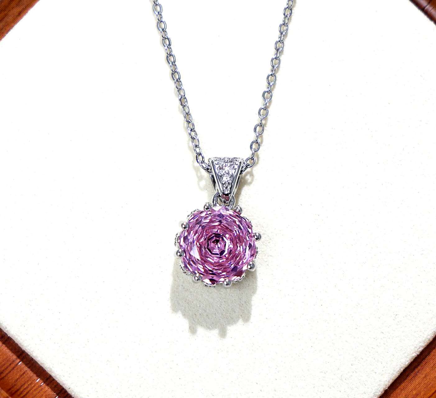 Schmuckset Blume Zirkonia Lila AAA Edelstahl Halskette Ohrstecker