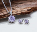 Schmuckset Blume Zirkonia Lila AAA Edelstahl Halskette Ohrstecker