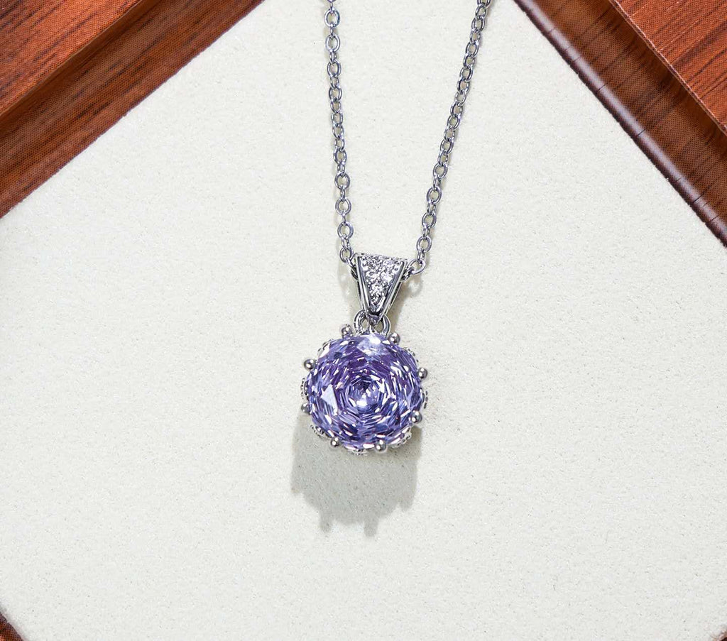 Schmuckset Blume Zirkonia Lila AAA Edelstahl Halskette Ohrstecker