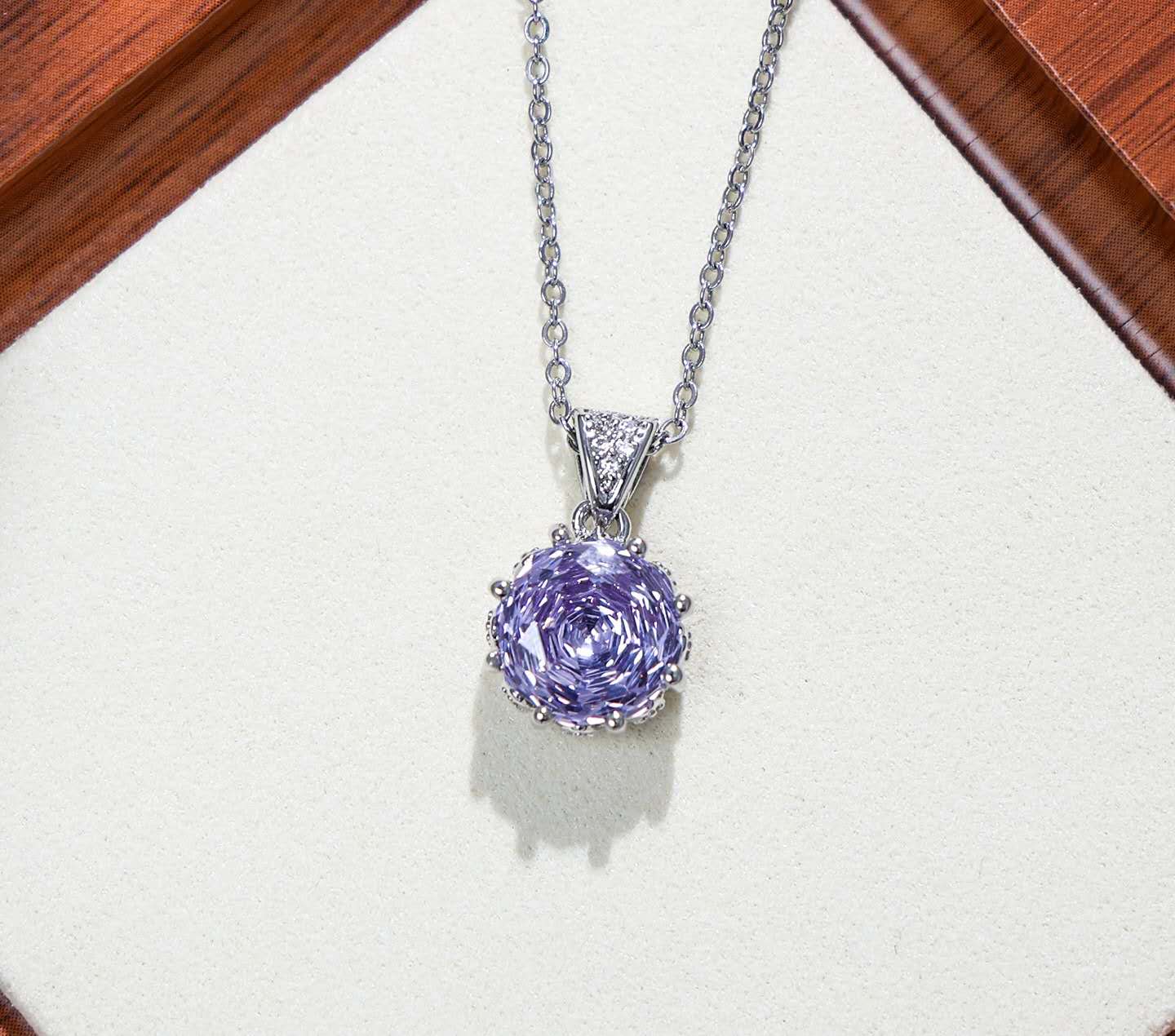 Schmuckset Blume Zirkonia Lila AAA Edelstahl Halskette Ohrstecker