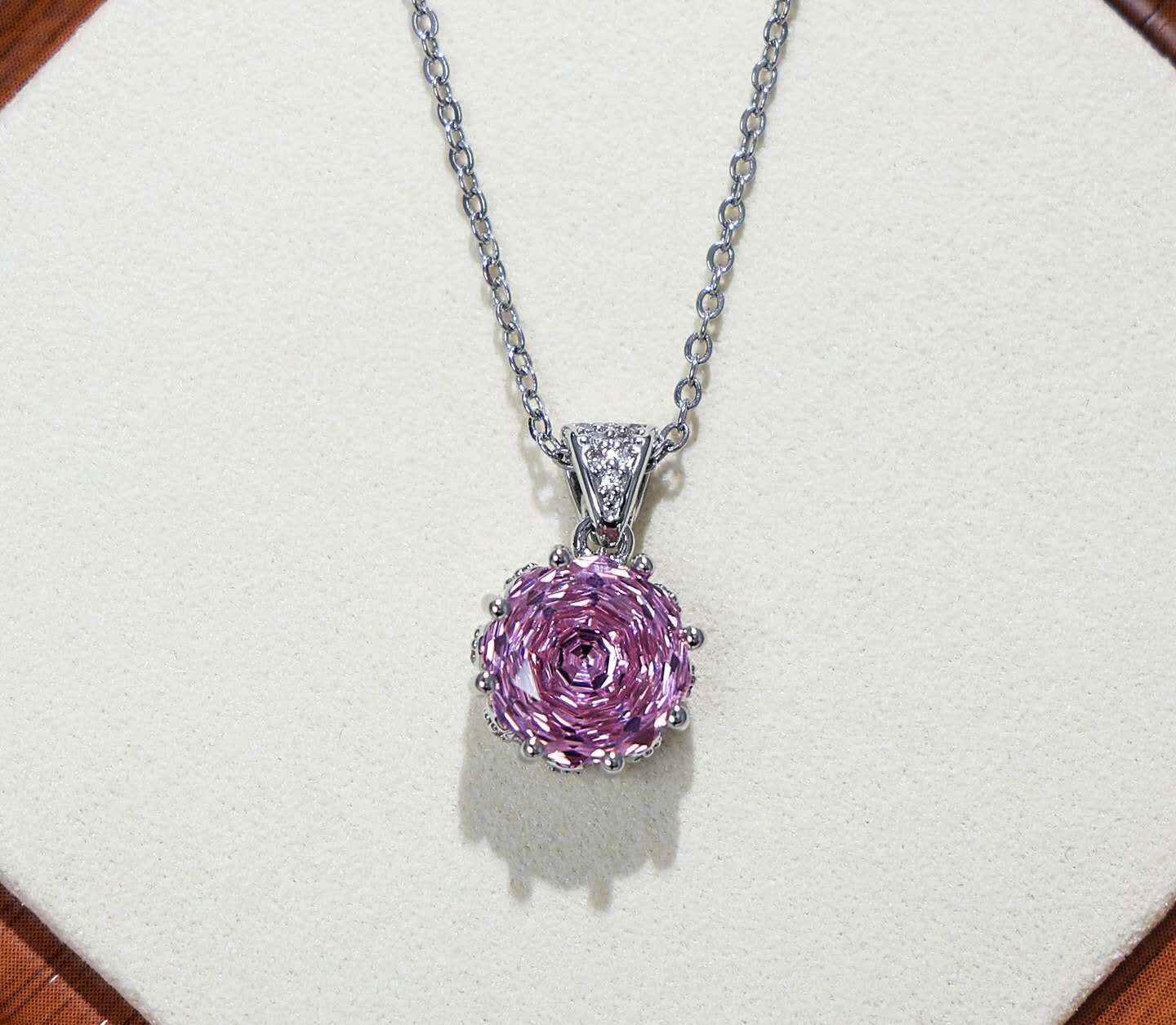 Schmuckset Blume Zirkonia Lila AAA Edelstahl Halskette Ohrstecker