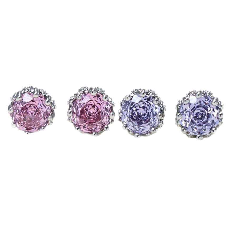 Schmuckset Blume Zirkonia Lila AAA Edelstahl Halskette Ohrstecker