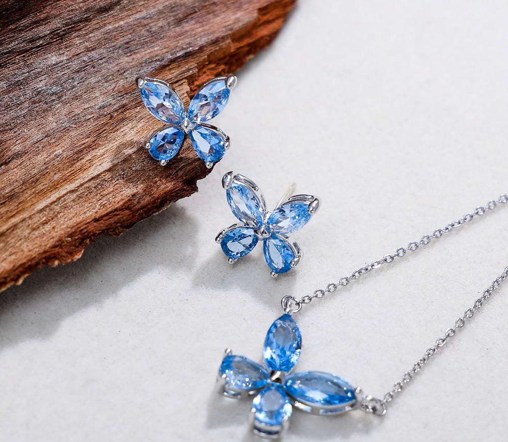 Schmuckset Schmetterling Edelstahl Zirkonia AAA Halskette Ohrstecker