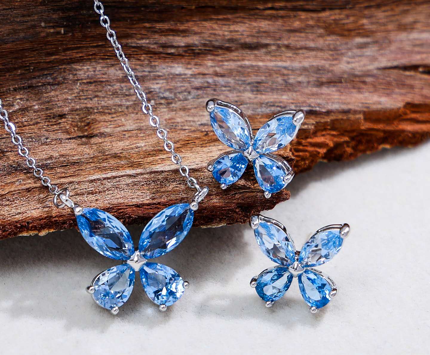 Schmuckset Schmetterling Edelstahl Zirkonia AAA Halskette Ohrstecker