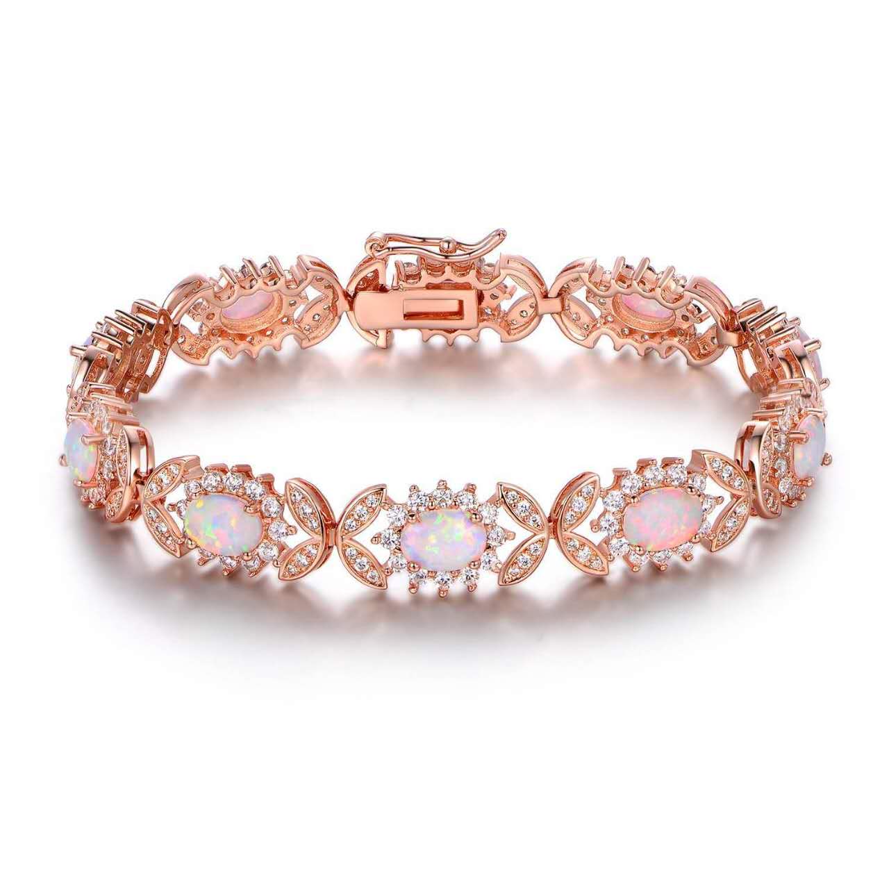 Armband aus 925er Silber mit Opal, florales Gliederarmband mit Zirkonia