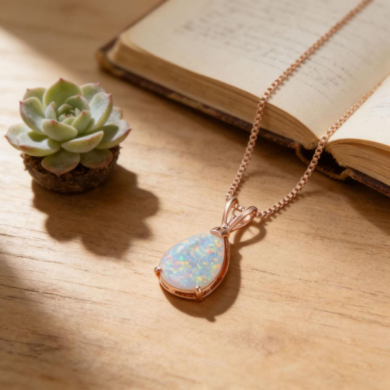 18K vergoldete Kette mit tropfenförmigem Opal
