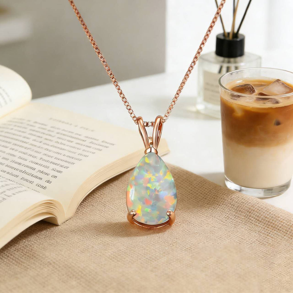 18K vergoldete Kette mit tropfenförmigem Opal