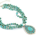 Collana multi filo turchese naturale, ciondolo goccia turchese, gioiello stile western boho