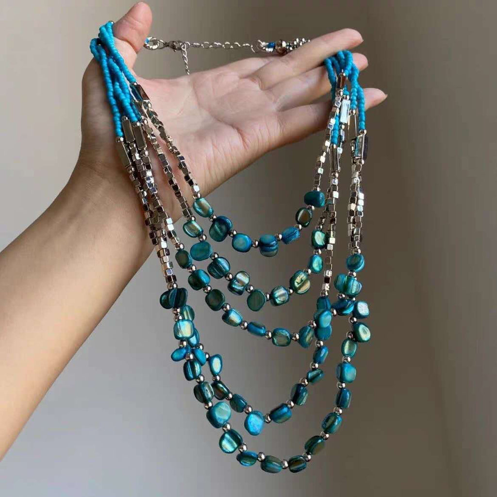 Set gioielli boho fatto a mano con perline, collana multi filo, bracciale e orecchini pendenti, set 3 pezzi