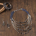 Set gioielli boho fatto a mano con perline, collana multi filo, bracciale e orecchini pendenti, set 3 pezzi