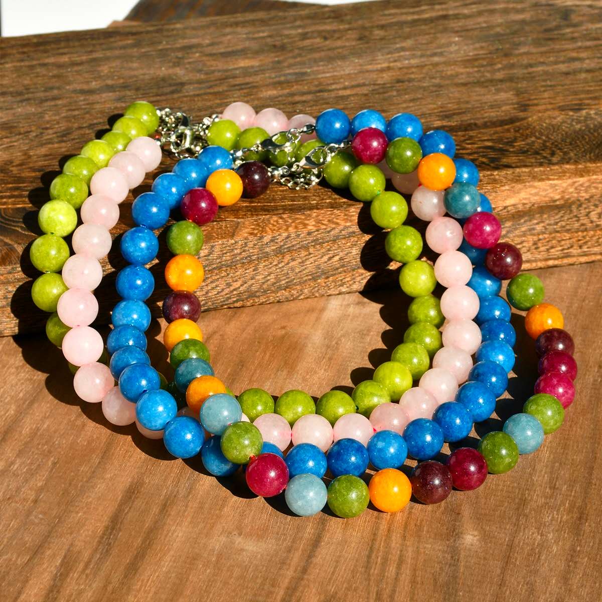 Halskette mit runden Natursteinperlen 12 mm, verstellbare Choker-Halskette mit Verlängerungskette