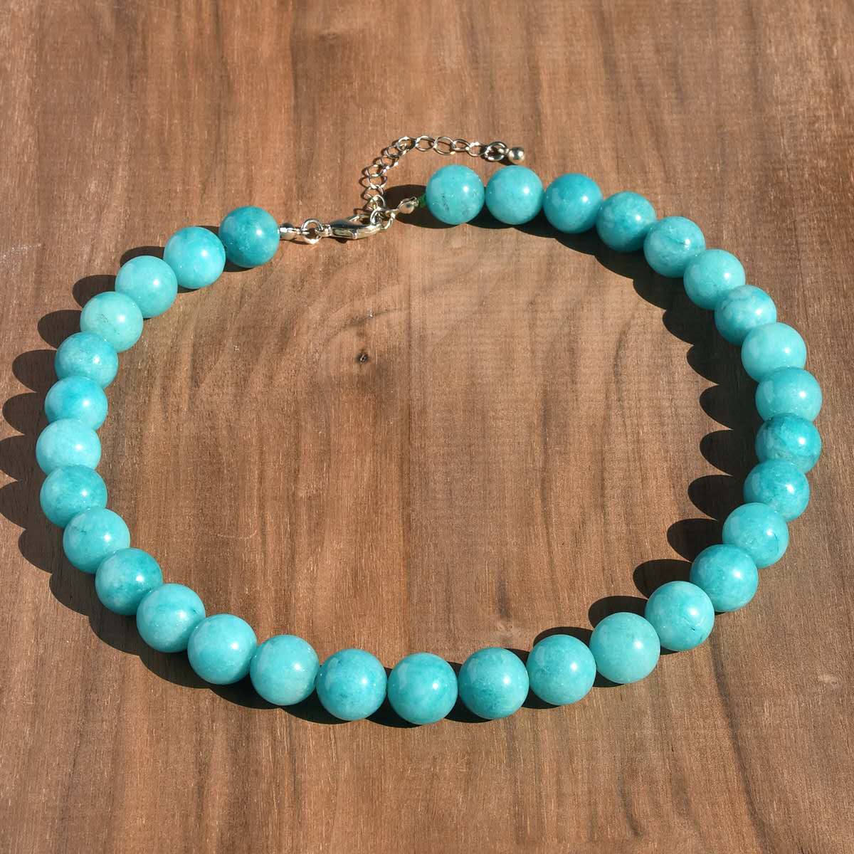 Halskette mit runden Natursteinperlen 12 mm, verstellbare Choker-Halskette mit Verlängerungskette