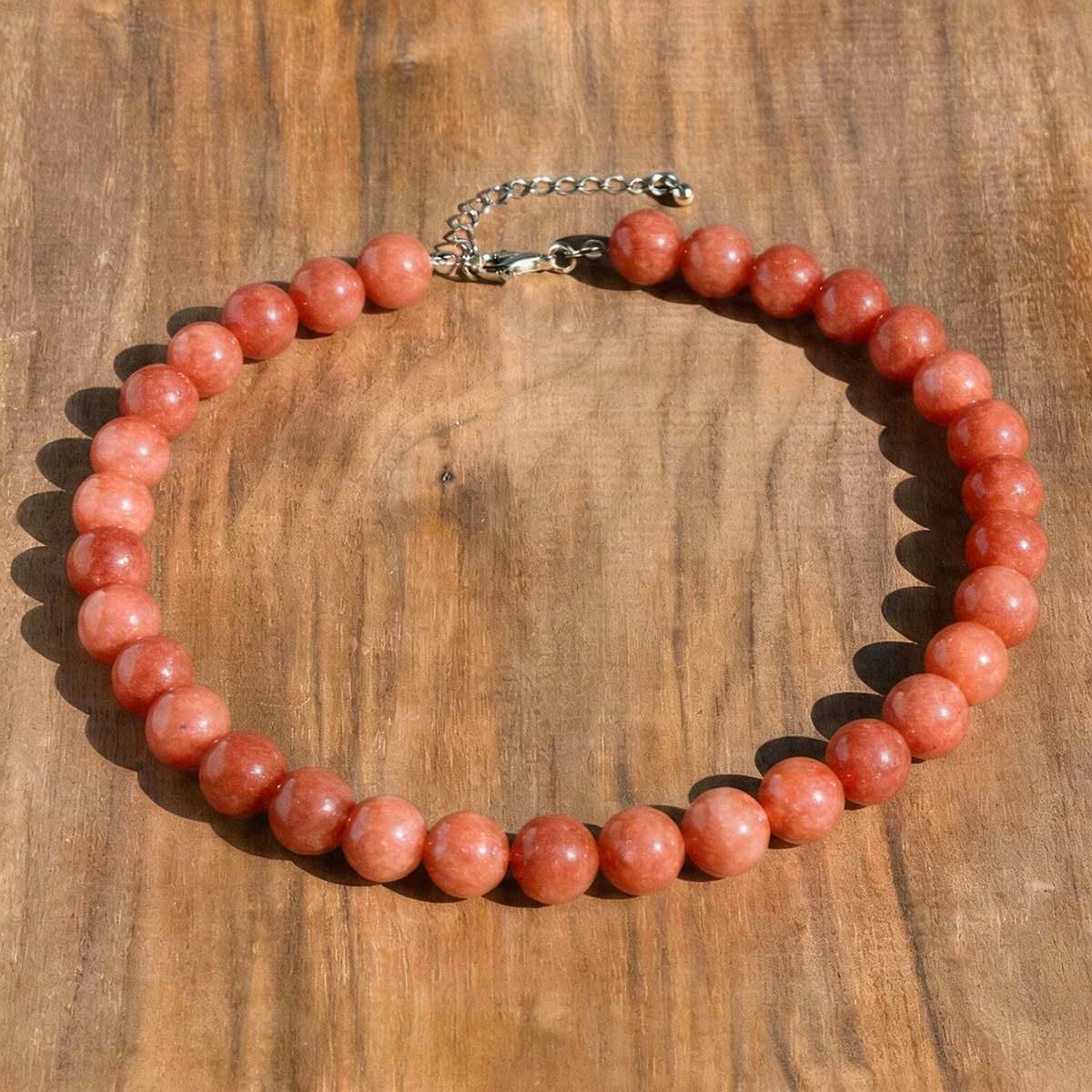Halskette mit runden Natursteinperlen 12 mm, verstellbare Choker-Halskette mit Verlängerungskette