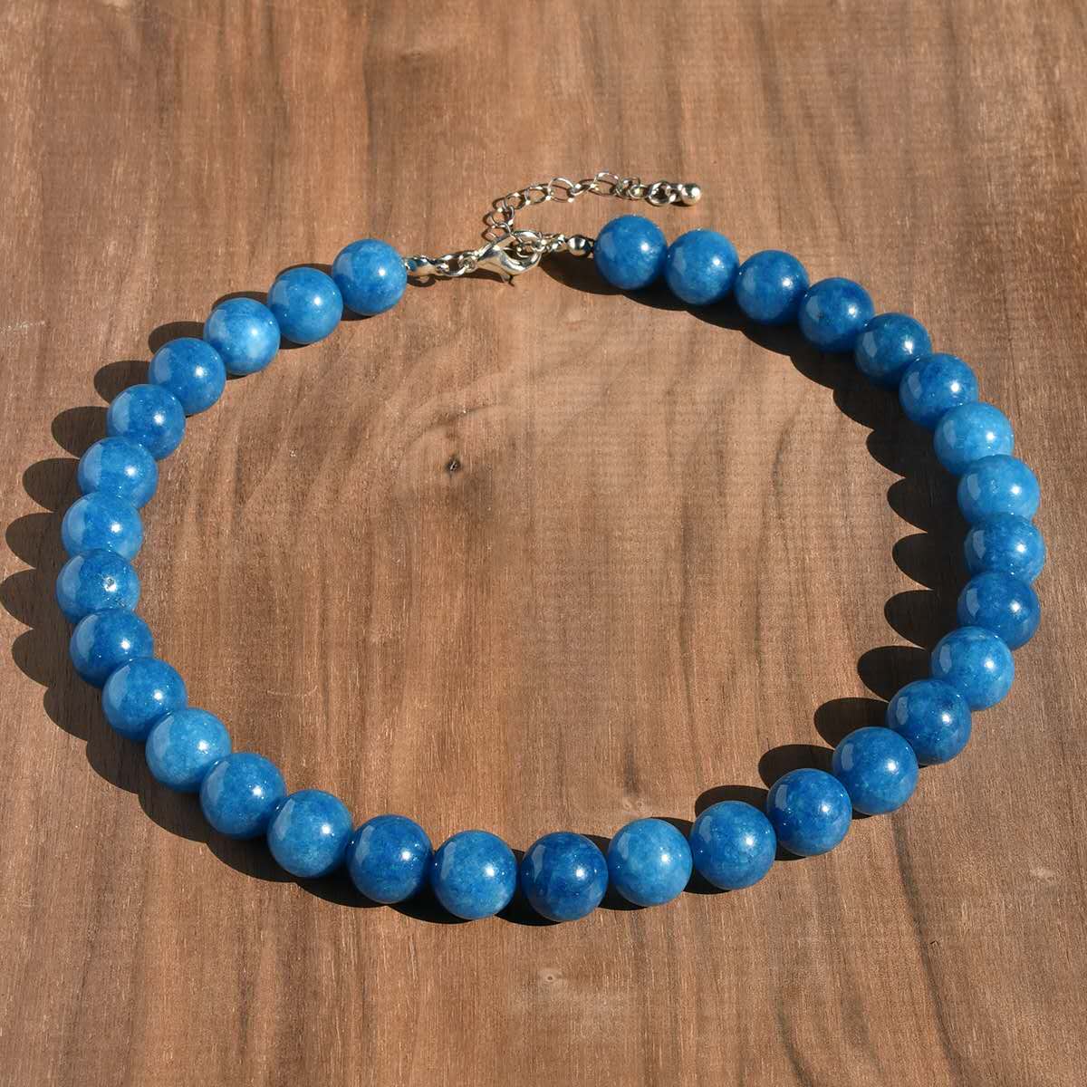 Halskette mit runden Natursteinperlen 12 mm, verstellbare Choker-Halskette mit Verlängerungskette