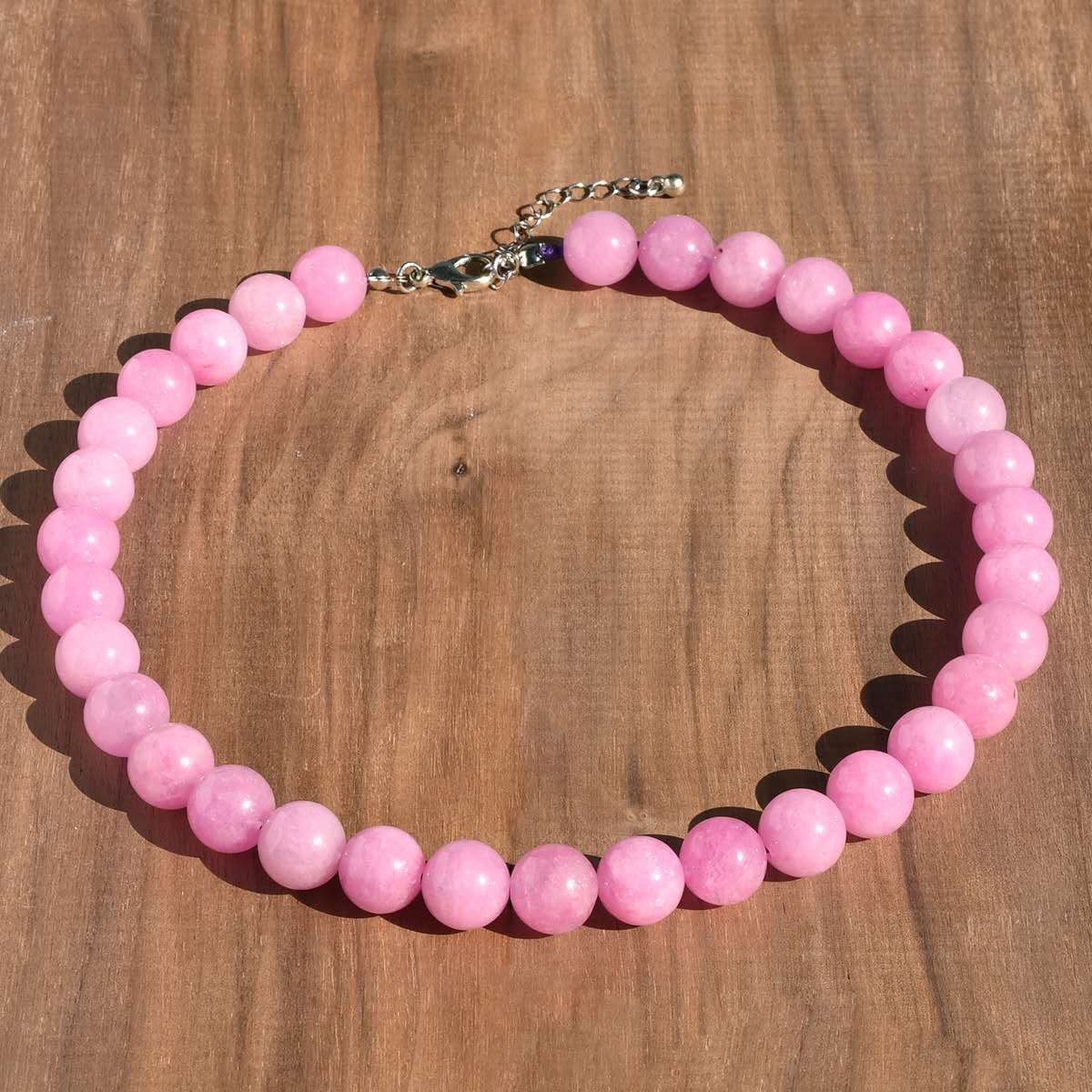 Halskette mit runden Natursteinperlen 12 mm, verstellbare Choker-Halskette mit Verlängerungskette