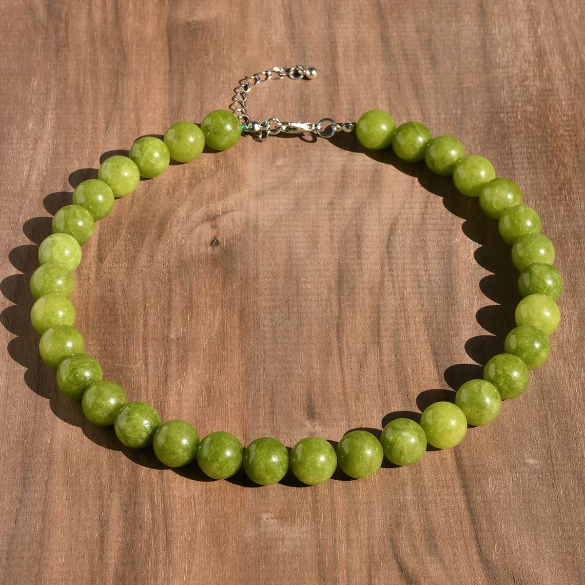 Halskette mit runden Natursteinperlen 12 mm, verstellbare Choker-Halskette mit Verlängerungskette