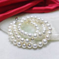 Collana perle d’acqua dolce bianche naturali, perline rotonde 7-8 mm con chiusura a moschettone, collana classica da donna
