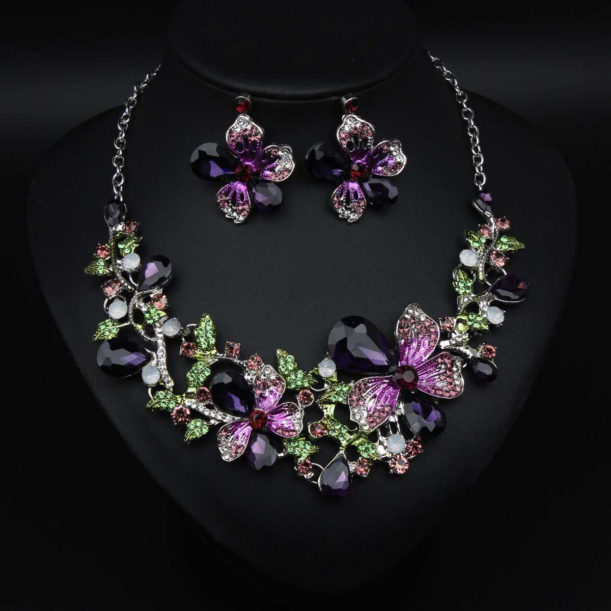 Modisches AAA-Zirkonia-Set mit Blumenmotiven, 2-TEILIG