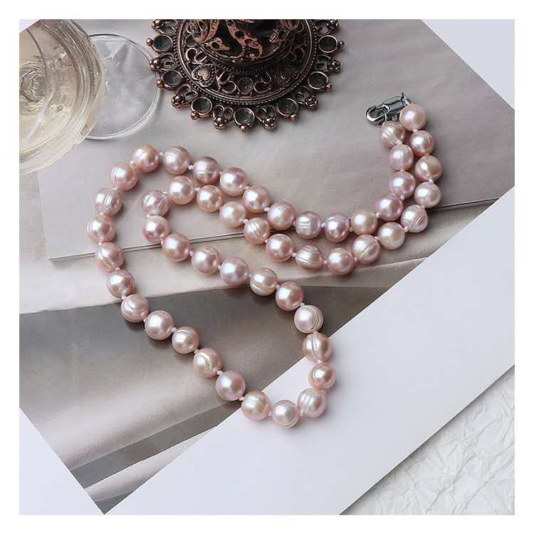Collana di perle d'acqua dolce naturali viola-rosa, perline da 8/9 mm