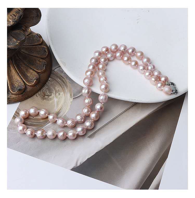 Collana di perle d'acqua dolce naturali viola-rosa, perline da 8/9 mm