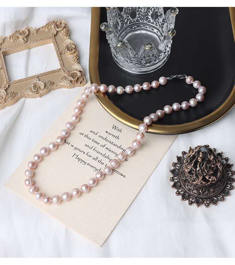 Collana di perle d'acqua dolce naturali viola-rosa, perline da 8/9 mm