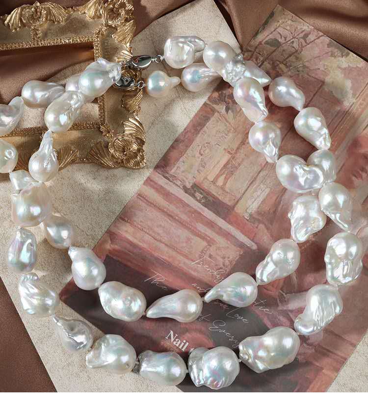 Collana perle barocche naturali d’acqua dolce, con chiusura argento sterling 925
